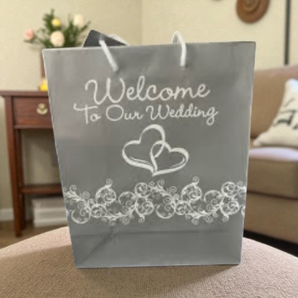 35 Silver Welcome To‎ Our WEDDING two Linked hearts 9"x7" Party GIFT BAGS Favor